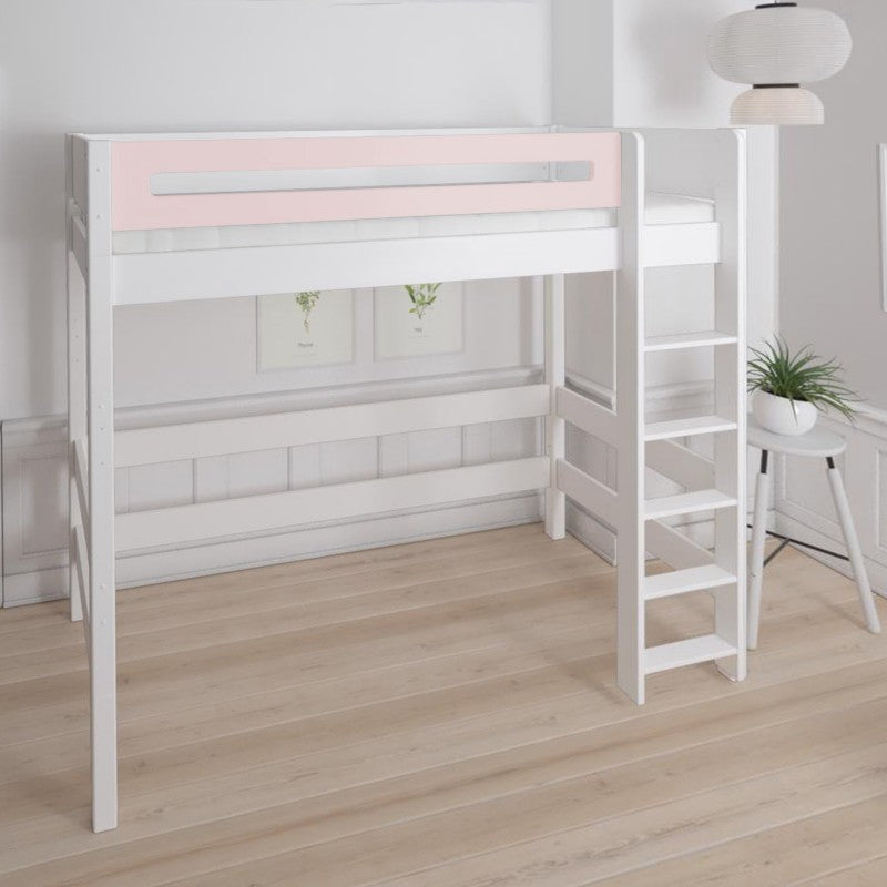 Manis-h White High Sleeper Bed with Safety Rail in Light Rose