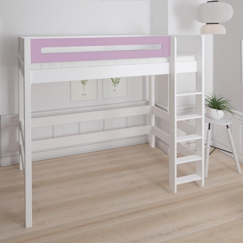 Manis-h White High Sleeper Bed with Safety Rail in Dusty Rose