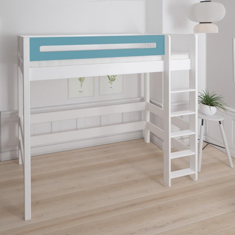 Manis-h White High Sleeper Bed with Safety Rail in Petroleum