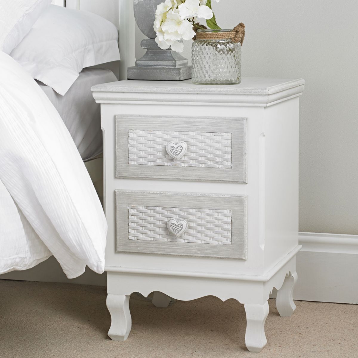 Brittany 2 Drawer Bedside White-Grey