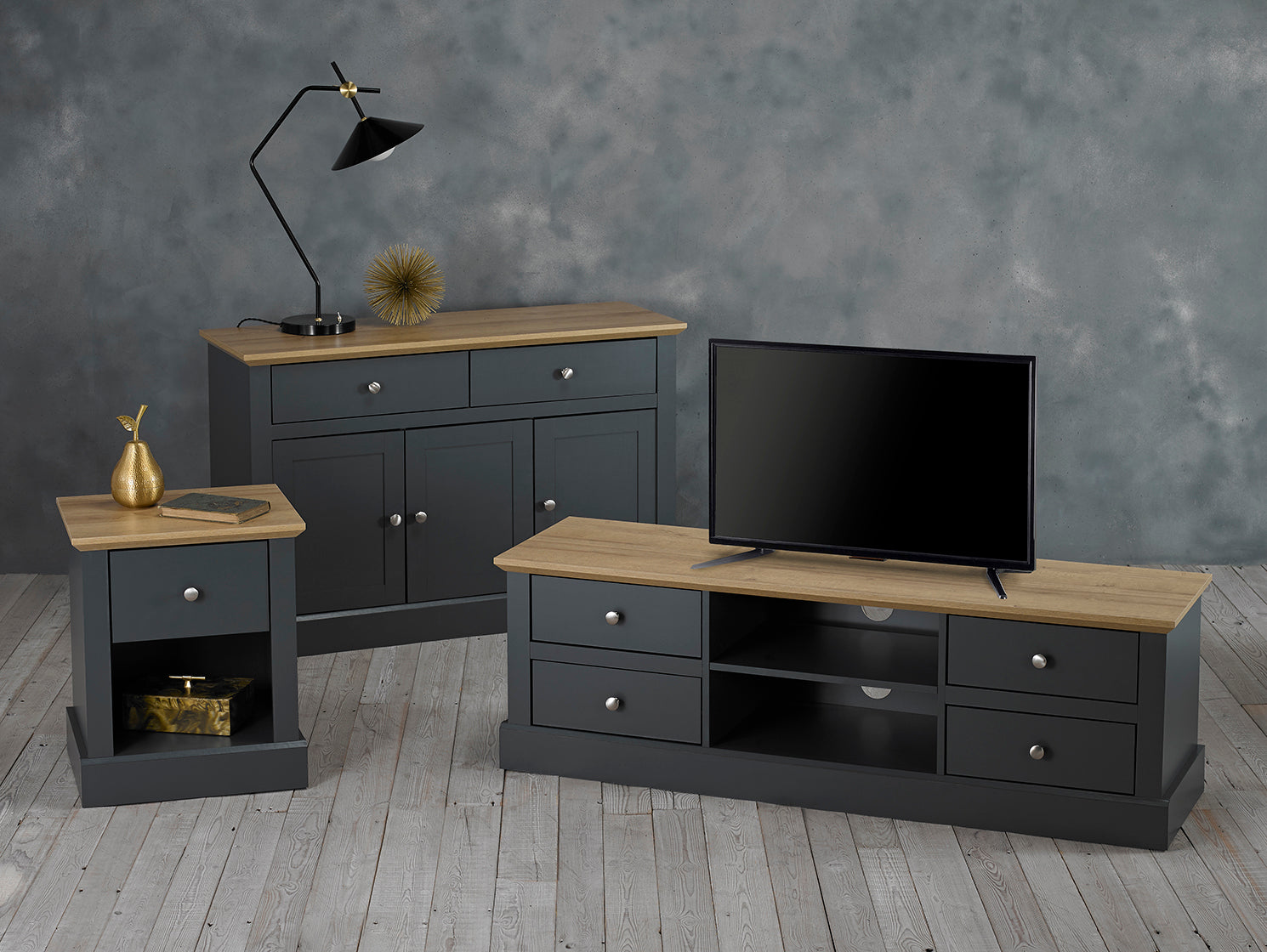 Devon 3 Door 2 Drawer Sideboard Charcoal