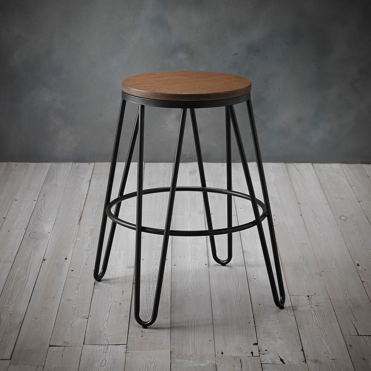 Ikon Wood Seat With Black Metal Hairpin Legs Bar Stool