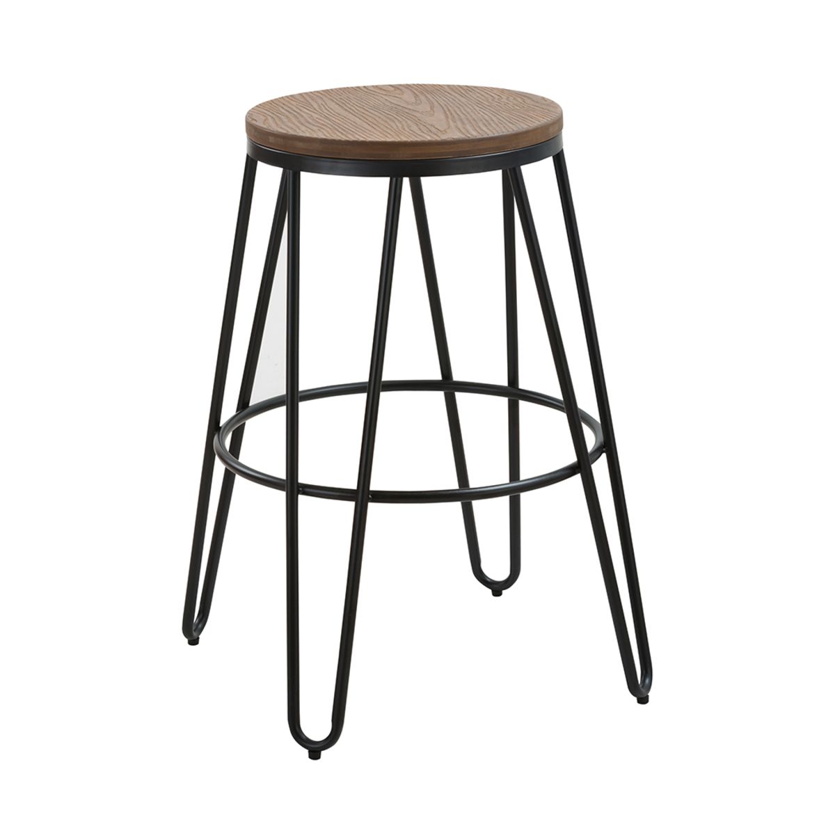 Ikon Wood Seat With Black Metal Hairpin Legs Bar Stool