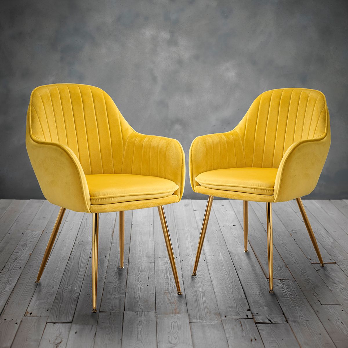 Lara Dining Chair Ochre Yellow With Gold Legs (Pack of 2)