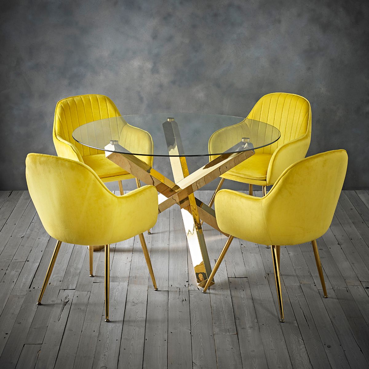 Lara Dining Chair Ochre Yellow With Gold Legs (Pack of 2)