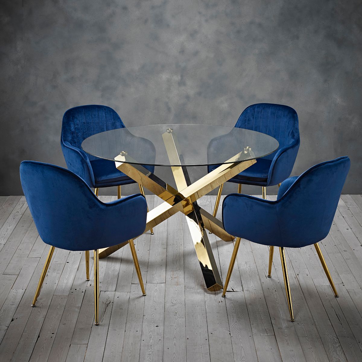 Lara Dining Chair Royal Blue With Gold Legs (Pack of 2)