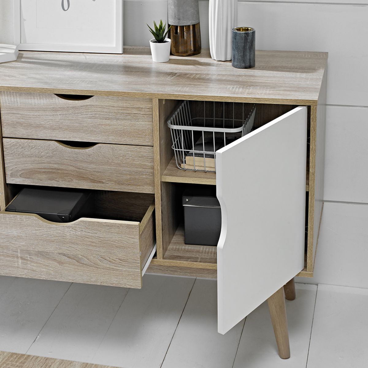 Scandi Oak 2 Door Sideboard White