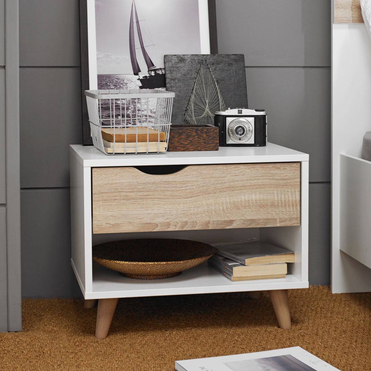 Stockholm 1 Drawer Bedside White-Oak