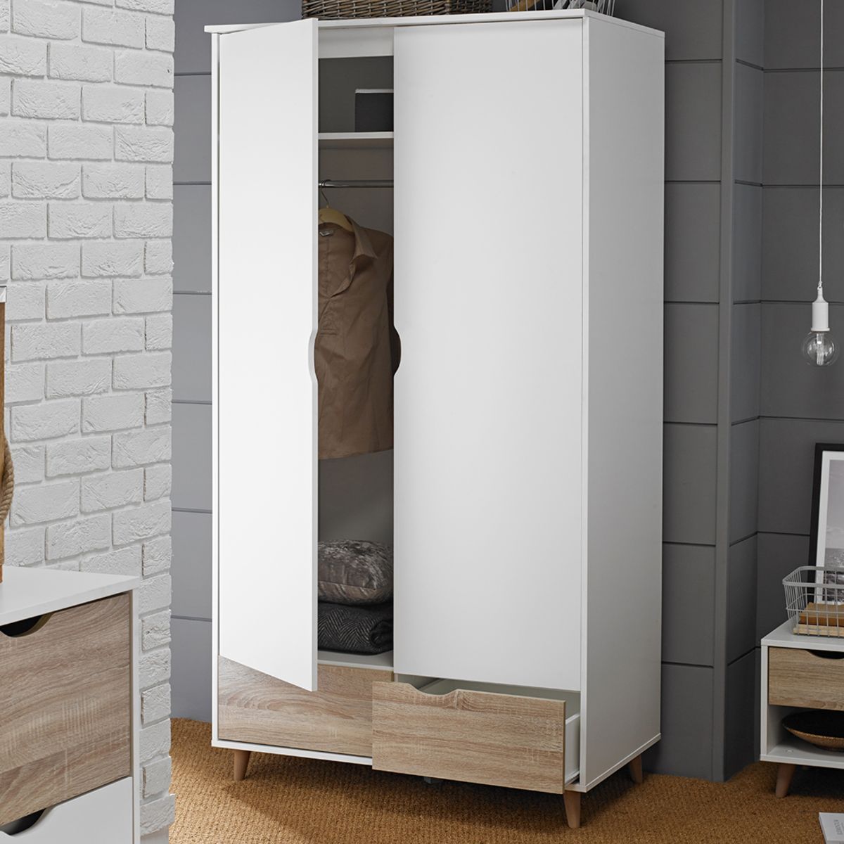 Stockholm 2 Door Wardrobe White-Oak